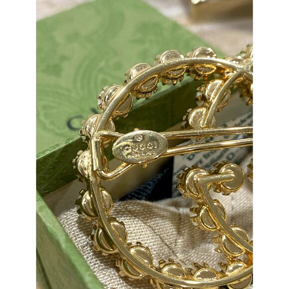Gucci Oversized Interlocking G Pearl Hair Clip Barrette Logo Accessory - Picture 4 of 6